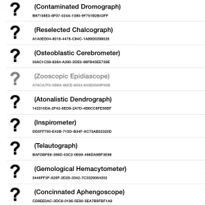 Phone screenshot listing many Bluetooth devices emulated by one OpenBeacon tag